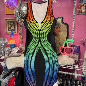 Vibrant Rainbow Patterned Dress